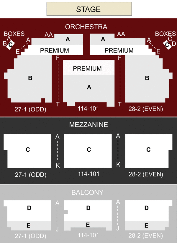 Shubert Theatre New York, NY - seating chart and stage